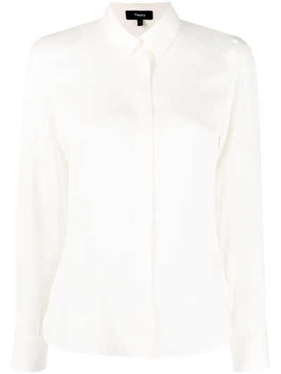 Theory Striped Supima Cotton-blend Poplin Shirt In White