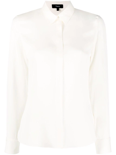 THEORY LONG-SLEEVE SILK SHIRT