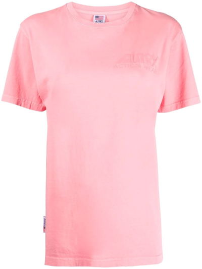 Autry Embossed-logo Cotton T-shirt In Pink