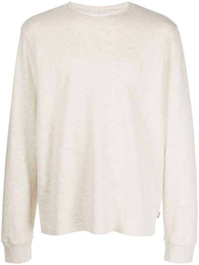 Frame Long-sleeve Cotton Crewneck Shirt In Oatmeal Heather