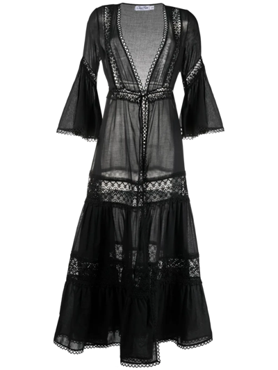 Charo Ruiz Floral-lace Embroidered V-neck Dress In Black