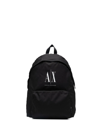 Armani Exchange Logo-print Zip-up Backpack In Black