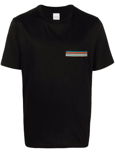 Paul Smith Pocket Stripe Cotton T-shirt In Black