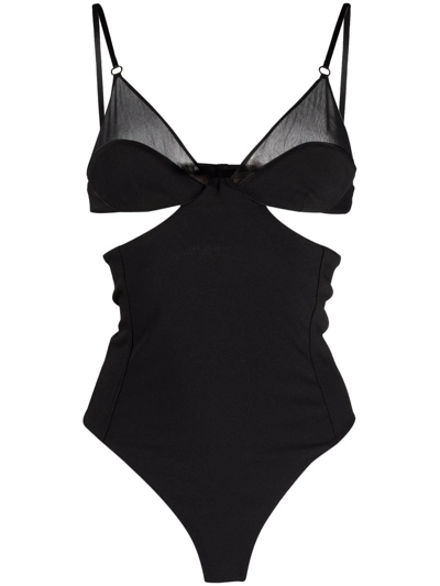 Saint Laurent Cut-out Traingle Bodysuit In Schwarz