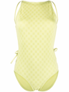 Bottega Veneta Checked Seersucker Swimsuit In Grün