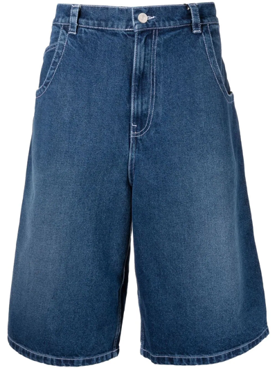 Kenzo Wide-leg Denim Shorts In Blue Marine