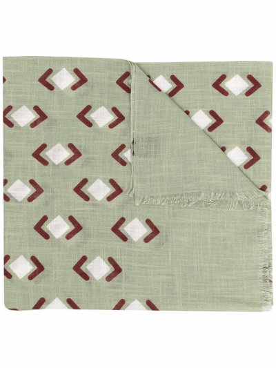 Barba Napoli Geometric-print Cotton Scarf In Grün