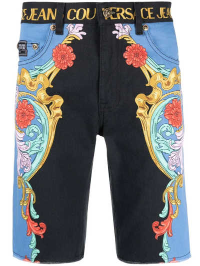 Versace Jeans Couture Sun Flower Baroque Shorts Shorts In Black