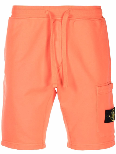 Stone Island Bermuda Shorts In Garment-dyed Cotton Fleece In Orange