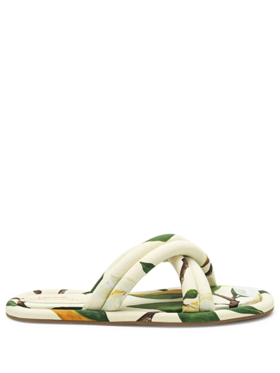 Oscar De La Renta Cali Floral-print Sandals In Nude