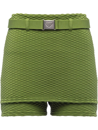 Prada Logo Buckle Skort Shorts In Green,red
