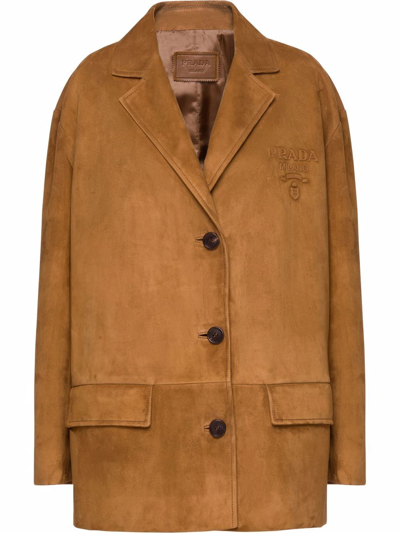 Prada Single-breasted Suede Jacket In Braun