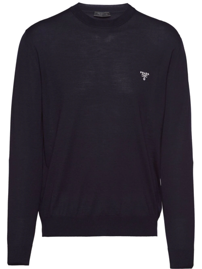 Prada Rundhalspullover Aus Superfeiner Wolle In Navy
