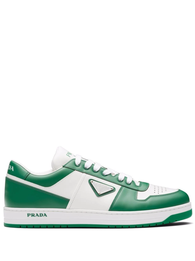 Prada Men's Low-top Leather Downtown Trainers W/ Logo Plaqu&eacute; In White