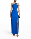 Aidan Mattox One-shoulder Long Crepe Slit Dress In True Blue