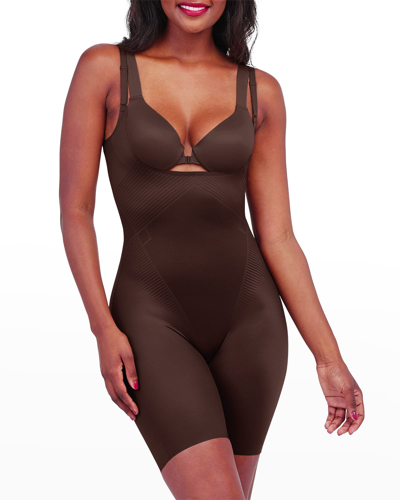 Spanx Women's Thinstincts 2.0 Open-bust Mid-thigh Bodysuit In Chestnut Brown