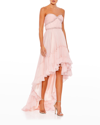 Mac Duggal Strapless Hi-low Chiffon Gown In Ice Pink