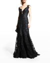 ROMONA KEVEZA PLUNGING SEQUIN EMBROIDERED SILK GOWN