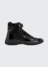 PRADA MEN'S AMERICA'S CUP PATENT LEATHER HIGH-TOP SNEAKERS