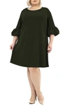 Nina Leonard Solid Three-quarter Bell Sleeve Shift Dress In Dark Olive