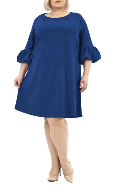 Nina Leonard Solid Three-quarter Bell Sleeve Shift Dress In Navy