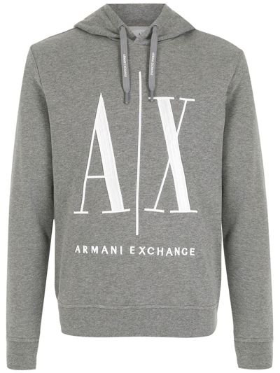 Armani Exchange Logo-print Pullover Hoodie In Grey