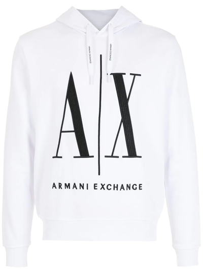 Armani Exchange Ax Embroidered Logo Hoodie In White