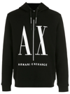 Armani Exchange Embroidered Logo Cotton Hoodie In Black