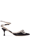 Mach&mach 65 Double-bow Crystal-embellished Satin Pumps In Schwarz