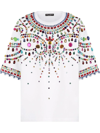 Dolce & Gabbana Crystal-embellished Short-sleeve T-shirt In White