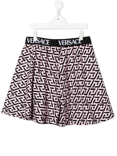 Versace Kids' La Greca Print Shorts In Pink