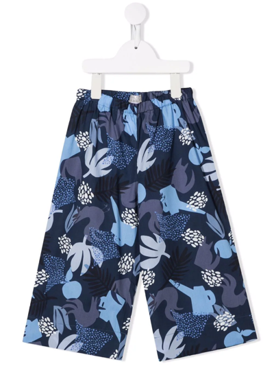 Il Gufo Kids' Graphic-print Wide-leg Trousers In Blue