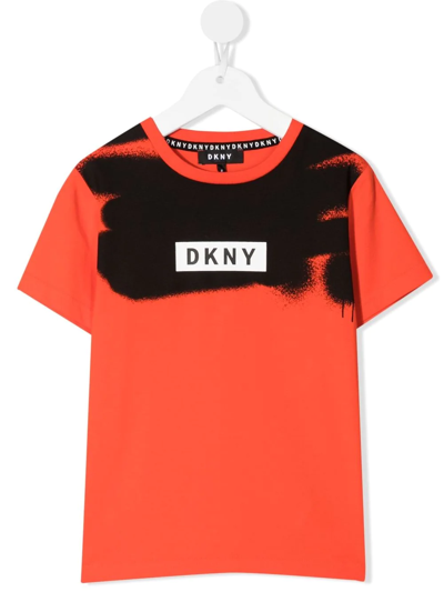 Dkny Kids' Graffiti Logo T-shirt In Orange