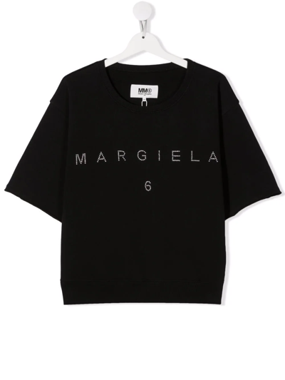 Mm6 Maison Margiela Kids' Studded-logo Sweatshirt T-shirt In Black