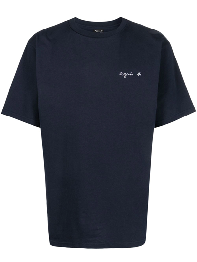Agnès B. Logo-embroidered Cotton T-shirt In Blue