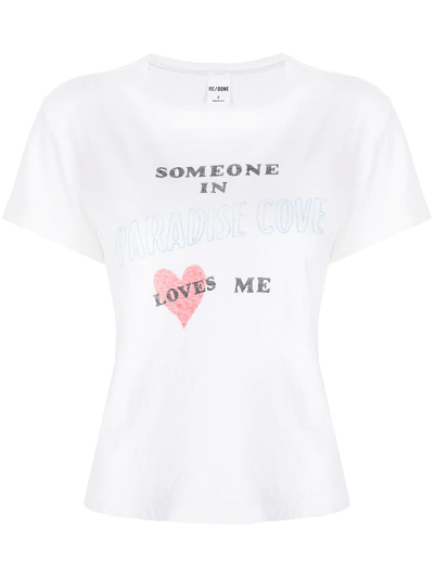 Re/done Slogan-print Cotton T-shirt In White