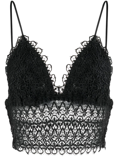 Charo Ruiz Delia Lace-embroidered Crop Top In Black