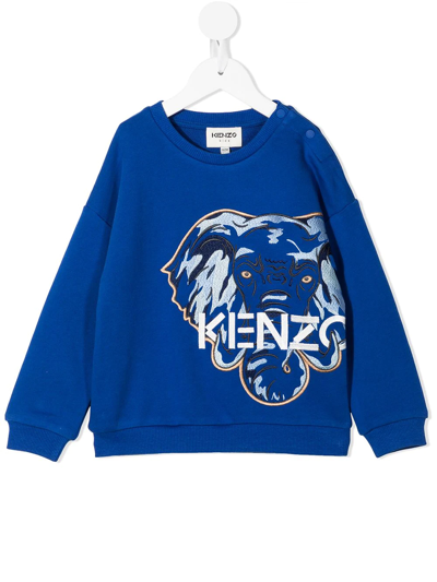 Kenzo Kids' Elephant-embroidered Sweatshirt In Blue