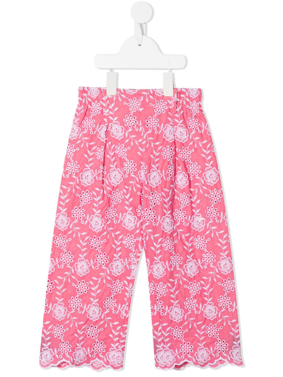 Monnalisa Teen Floral-print Straight-leg Trousers In Pink