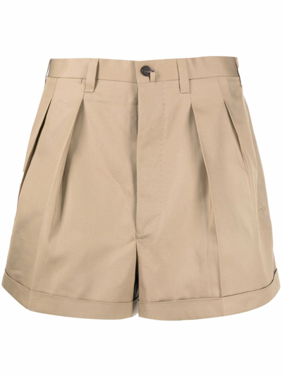 Giuliva Heritage Pleat-detail Cotton Tailored Shorts In Braun