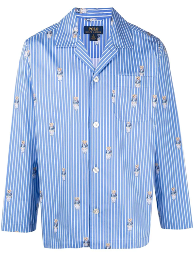 Polo Ralph Lauren Teddy Bear Motif Striped Pyjamas In Blue