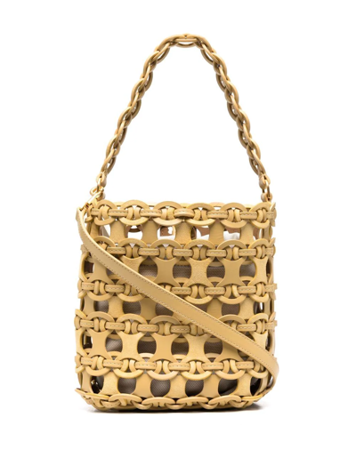 Tory Burch Mcgraw Small Woven Leather Bucket Bag In Beeswax