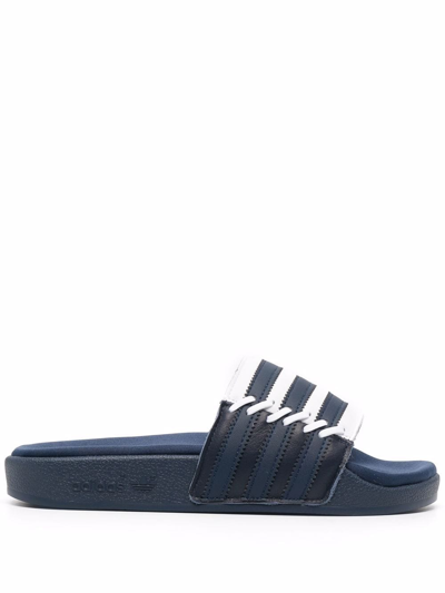 Adidas Originals Stripe-print Pool Slides In Blue