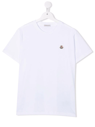 Moncler Teen Logo-patch Cotton T-shirt In White