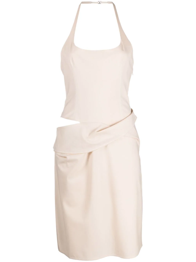 Jacquemus Asymmetric Halterneck Dress In Nude