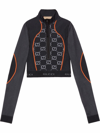 Gucci Gg-monogram Long-sleeved Jersey Crop Top In Schwarz