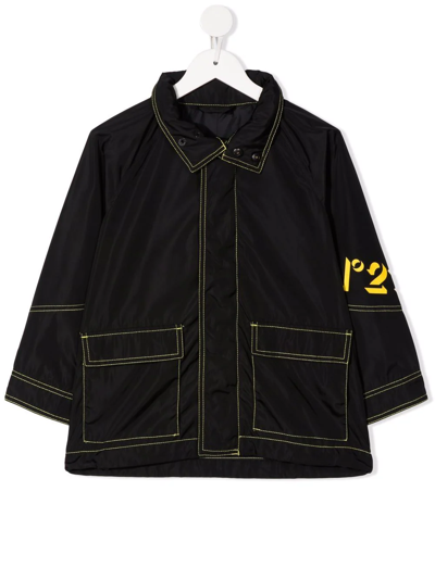 N°21 Kids' Hooded Logo Print Jacket In Black