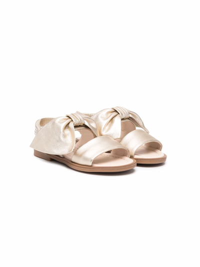 Florens Kids' Bow-detail Metallic Sandals In Yellow