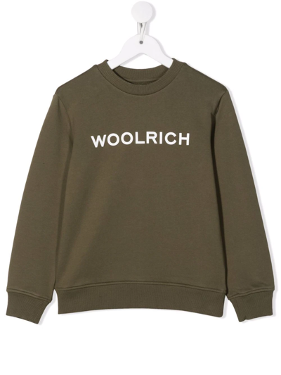 Woolrich Teen Logo-print Organic-cotton Sweatshirt In Green