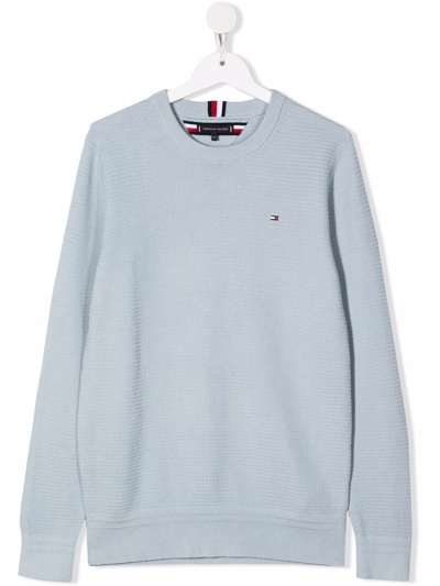 Tommy Hilfiger Junior Teen Logo-embroidered Waffle-knit Jumper In Blue